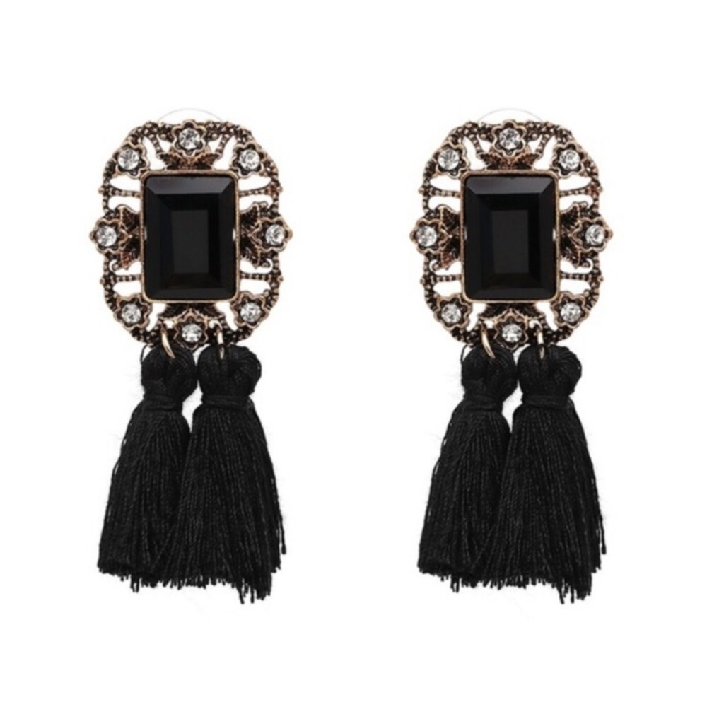 ❗️CLOSING SALE❗️ Cotton Fringe Rhinestone Earrings - Picture 3 of 3